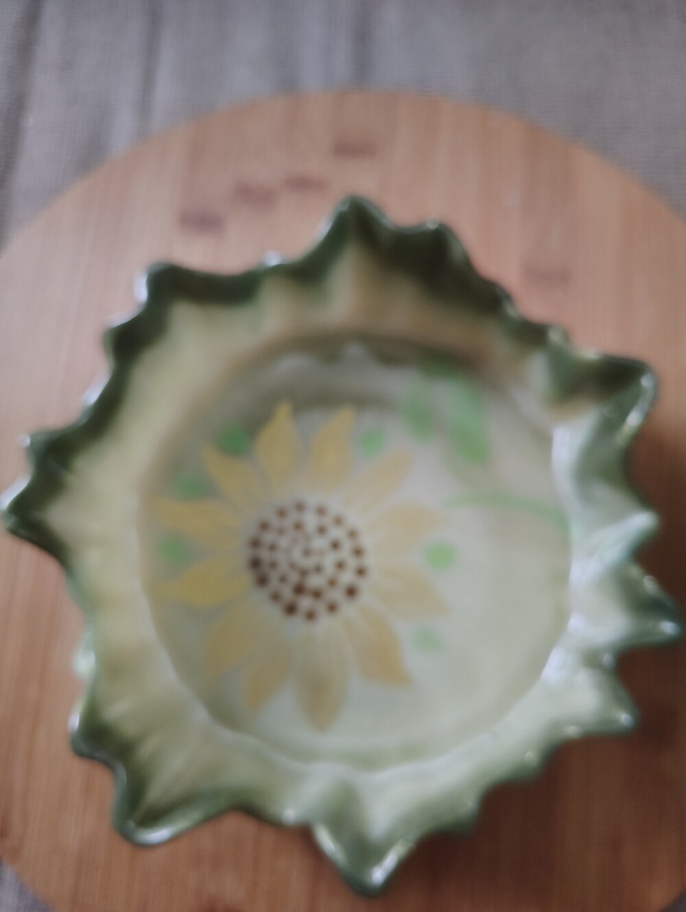 Hand-Painted Green and Yellow Sunflower Bowl